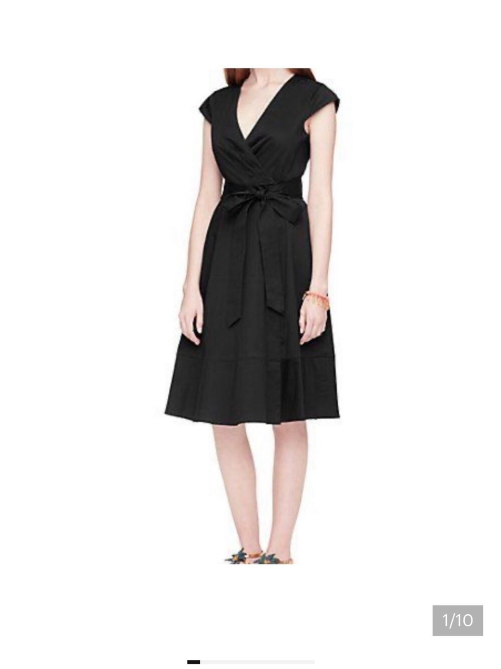 kate spade Black V-Neck Wrap Midi Dress with Tie Waist